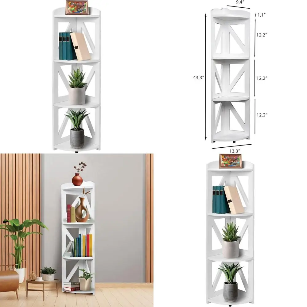 

4-ярусная книжная полка из натурального дерева, подставка для растений для гостиной, домашнего офиса и спальни (белая)