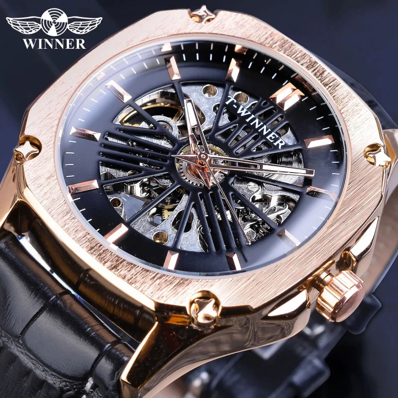 Official brand of free shippingMen's Hollow Automatic Mechanical Men's Belt Watch Ten Colors Optional