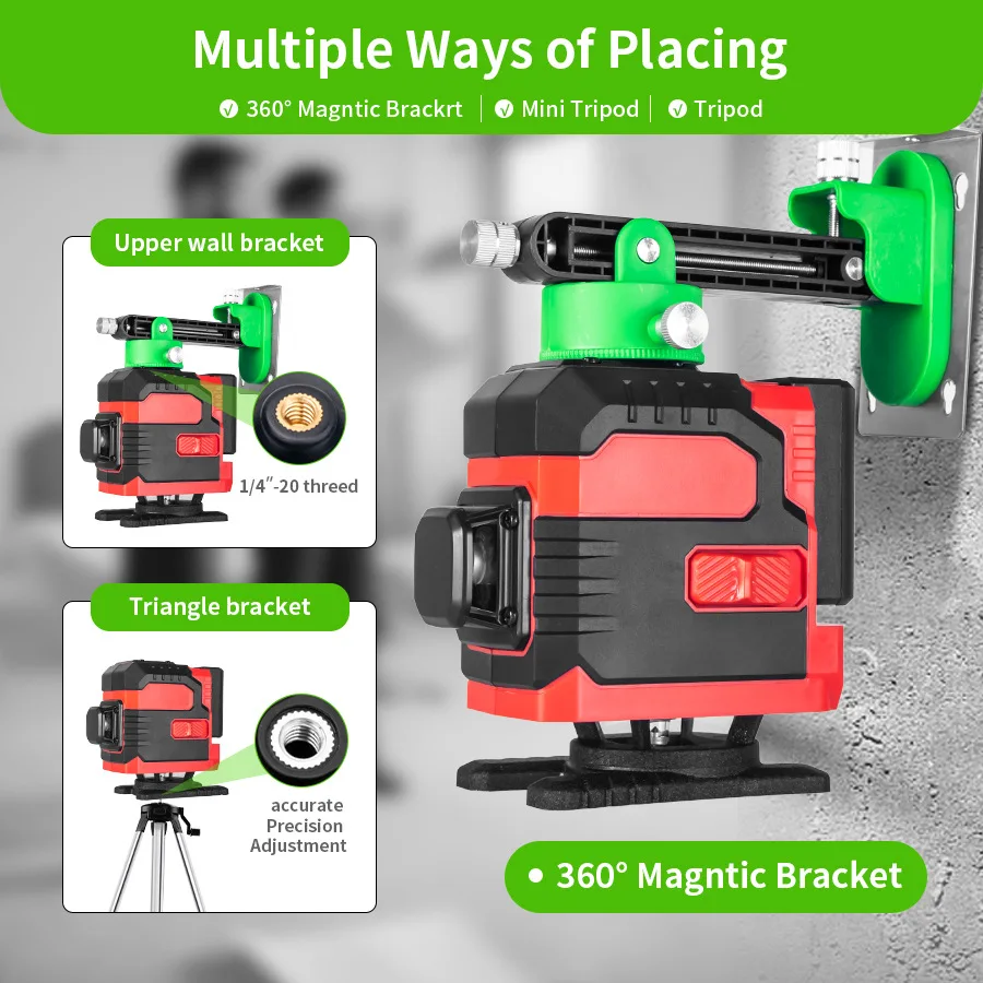 12-Wire Red High-precision Laser Level, Wall-to-floor Portable Induction Switch Rotatable Base Laser Levels