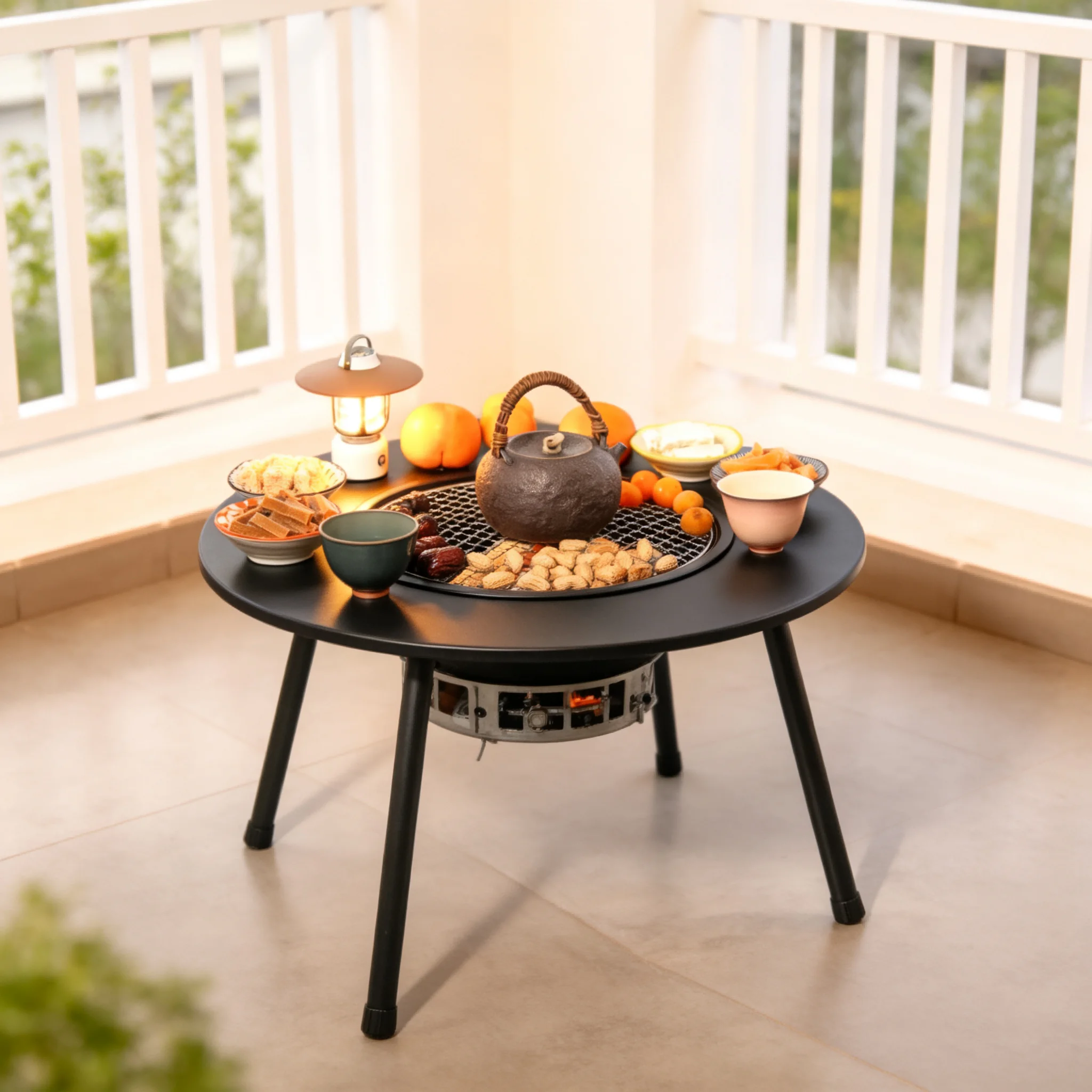 AOLIVIYA BBQ Grill Charcoal Brazier Heating Hot Pot Stand Portable Folding Table Picnic Camping Table Outdoor Coffee Tea Table