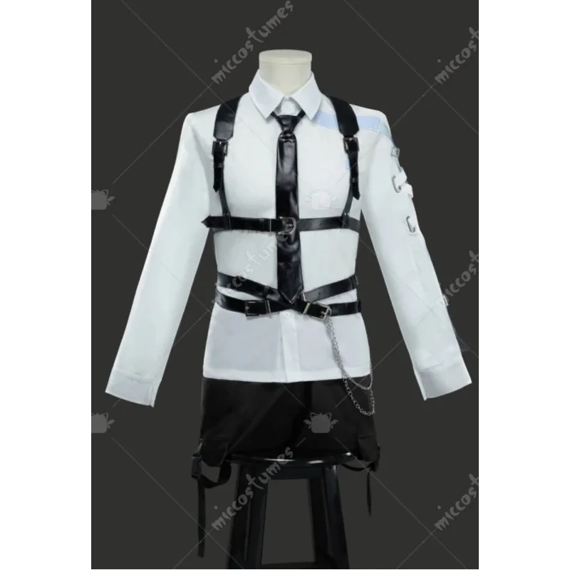 25COSMiccostumes Unisex Film Cosplay Zubehör Schwarzes Leder Body Harness Gürtel Set mit Taillenkette Handschuhe Krawatte