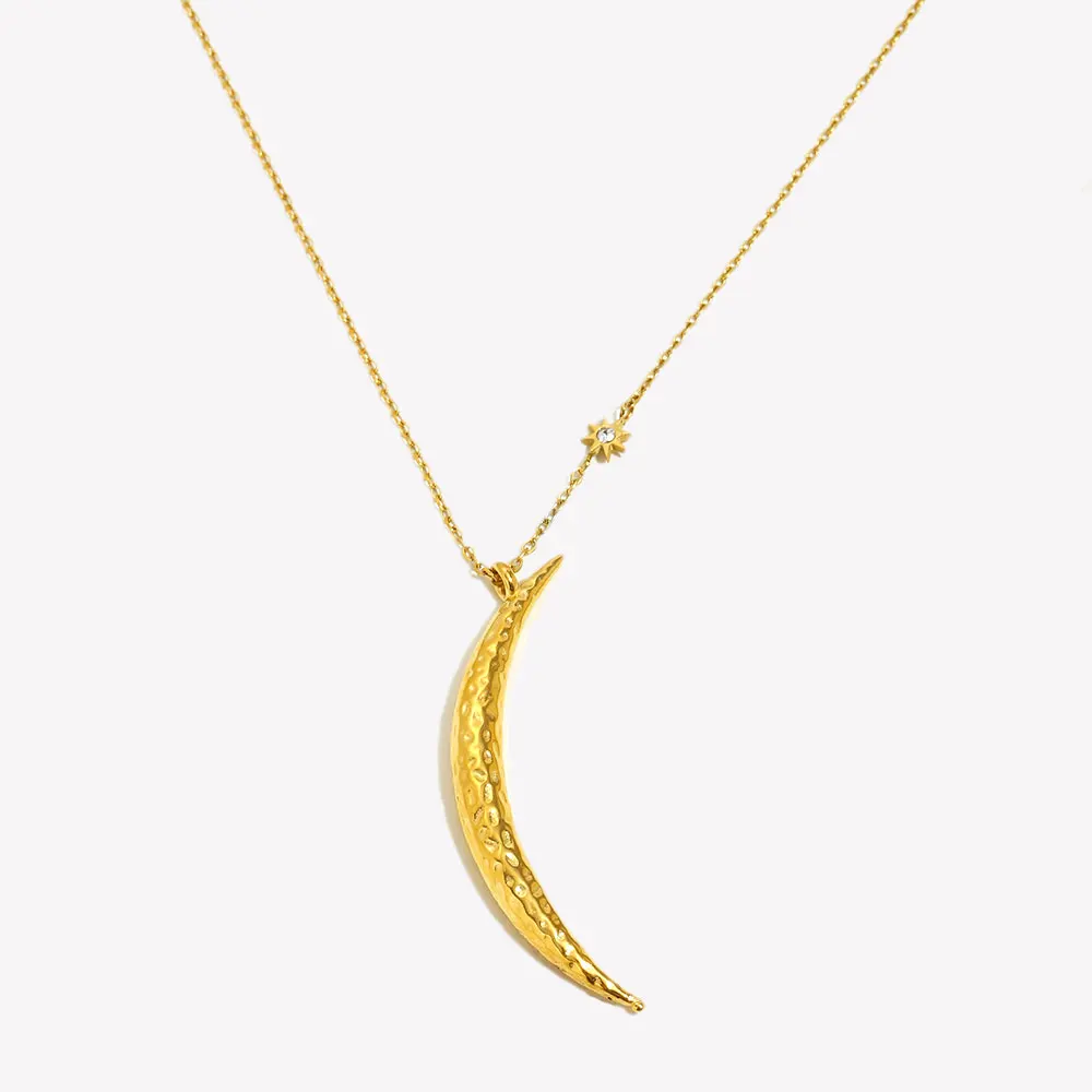 E.B.belle-collar con colgante de luna creciente brillante, joyería impermeable para mujer, decoración de acero inoxidable para joyería apilable
