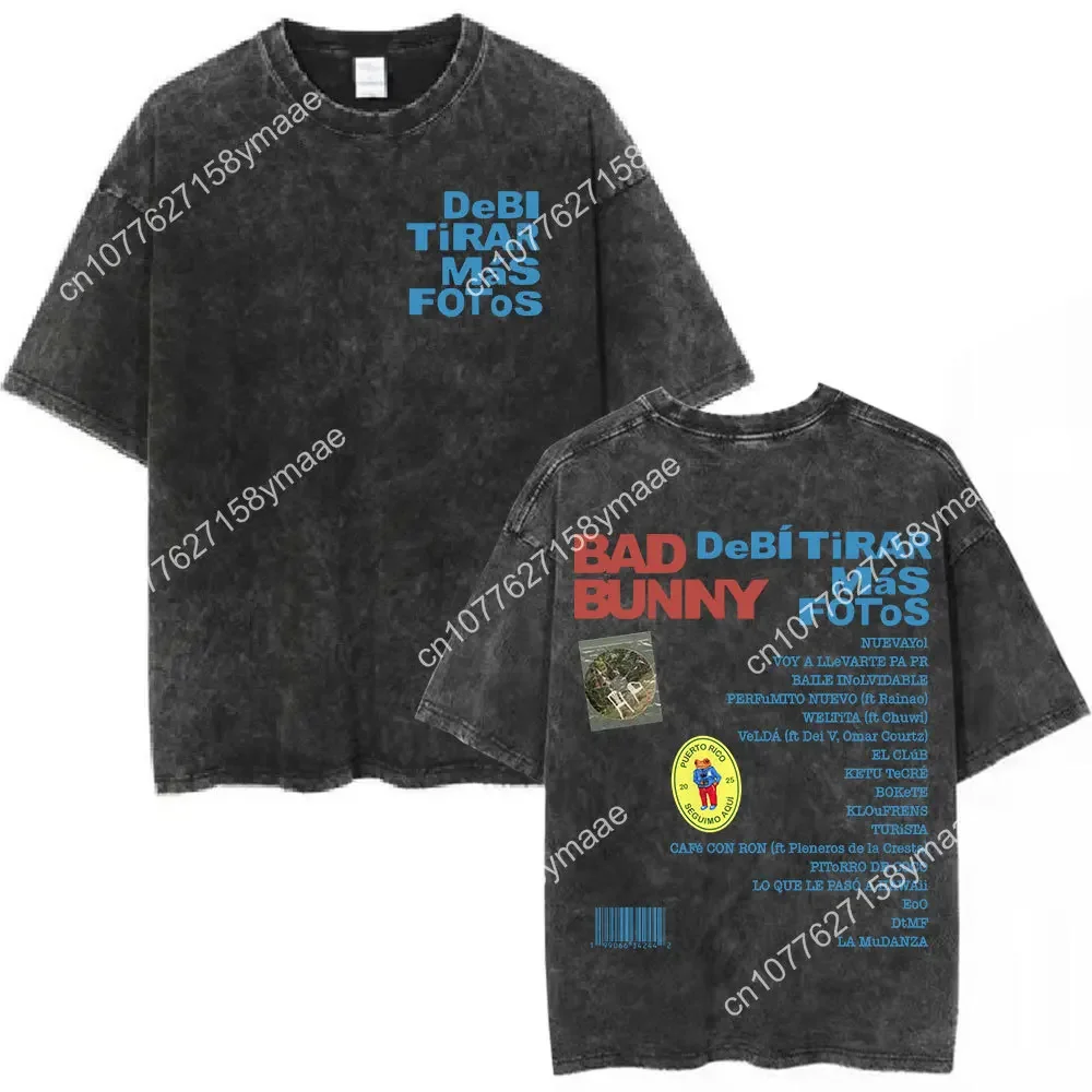 Vintage Washed T Shirt Bad Bunny New Album DTMF Debí Tirar Más Fotos T-shirts Men Women Women Clothing Oversized T-shirt Streetw