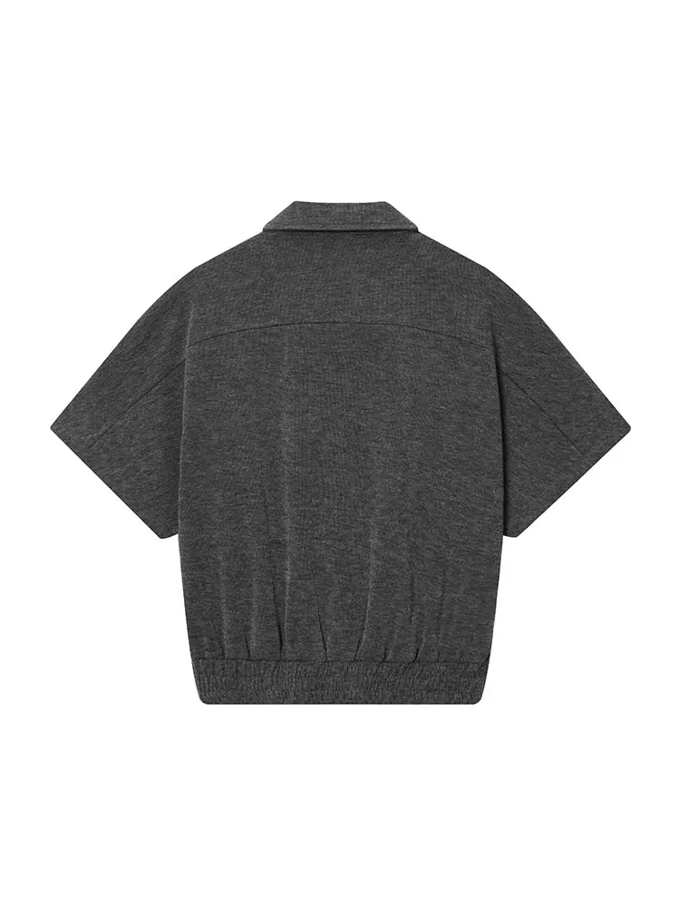 Nlzgmsj-trajes de punto gris para mujer, chaquetas tipo Polo de manga corta con cremallera, pantalones de pierna ancha de cintura alta, conjuntos de moda, otoño
