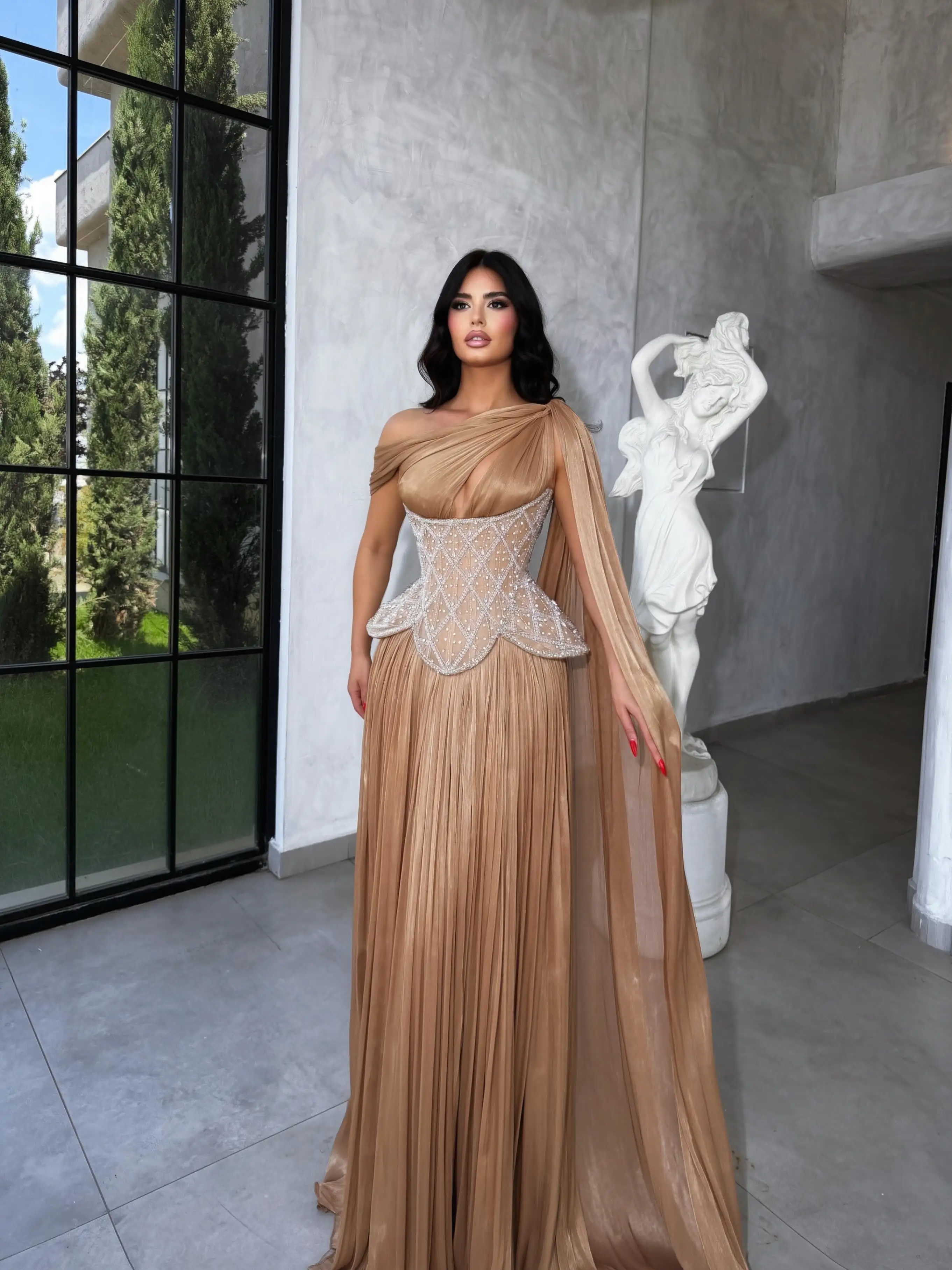 Arabia Classic Champagne Prom Dresses Off the Shoulder Corset with Beads Elegant Watteau Train Evening Dresses Customized