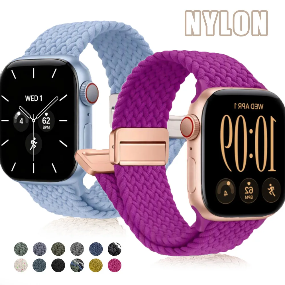 Nylon Braided Strap For Apple Watch Band Ultra4 49mm 46/45/41/42mm Magnetic Buckle Bracelet For iWatch Series SE 12 7 9 5 6 8 4