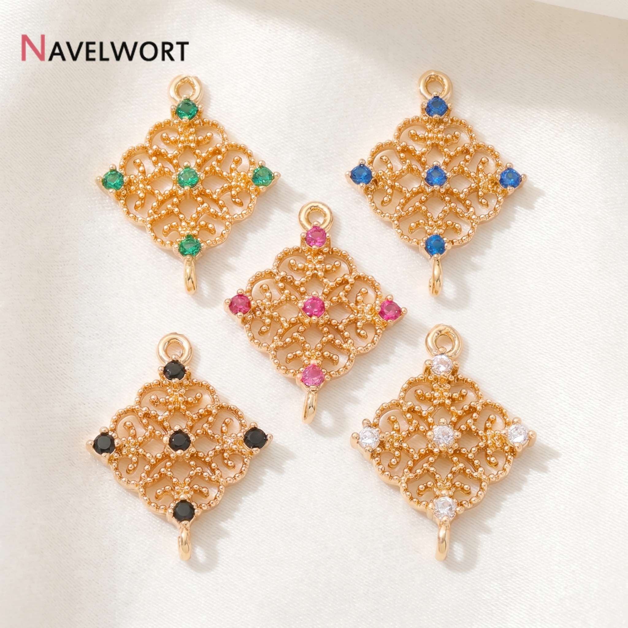 18K Gold Plated Hollow Out Rhombic Shape Charm Pendants Square Connector Charms For Earring Making Accessories,Jewelry Materials