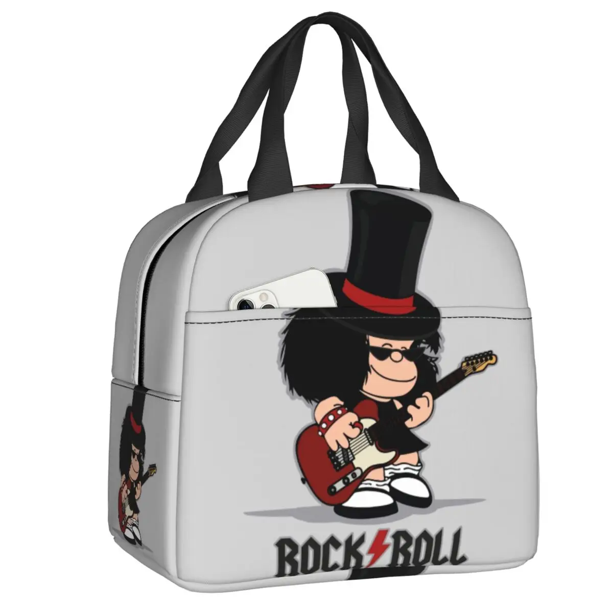 

Изготовленная на заказ сумка для обеда с изображением комиксов Mafalda Rock Guitar, женская сумка-холодильник, теплые изолированные ланч-боксы для детей, школы