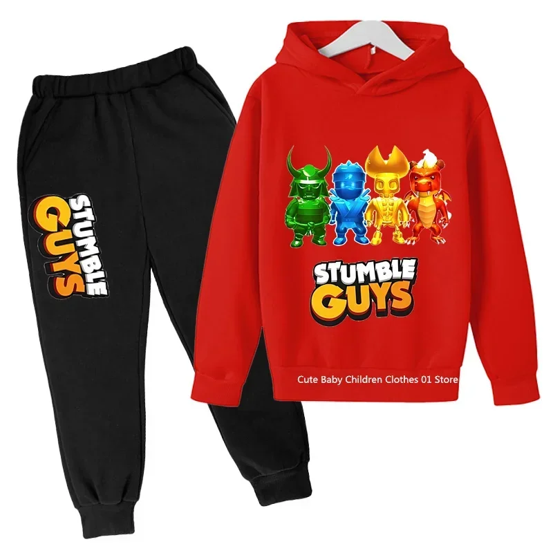 2-13 Years Old Kids  Stumble Guys Hoodie Sets Children'S Cotton Autumn And Spring Long Sleeve Sweatshirts Trousers 2Pcs