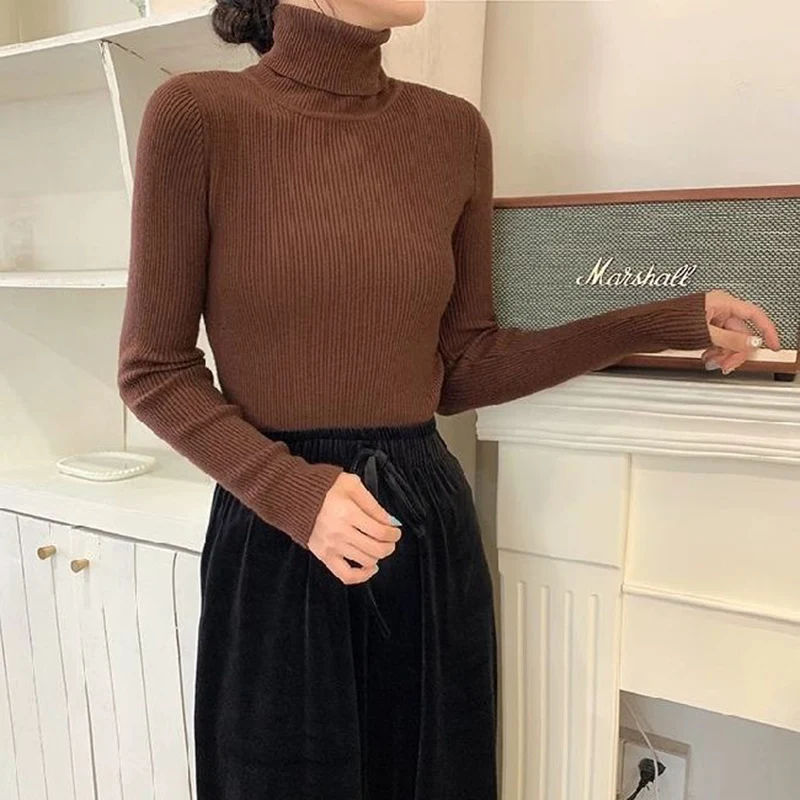 Winter Weibliche Hohe Kragen Gestrickte Tops Mädchen Bequeme Unterwäsche Pullover Pullover Dame Außerhalb Täglichen Warme Pullover Kleidung