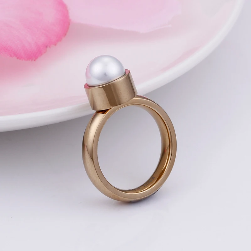 Trendy Stainless Steel Knuckle Rings For Women Men Gold Silver Color Shell Imitation Pearl Beads Rings Wedding Party Jewelry