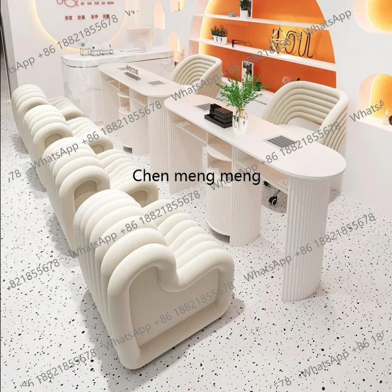 A139 Italian Cream Style Manicure Table Modern Designed Multifunctional Vacuum Cleaner Equipped Manicure Tables Salon Furniture