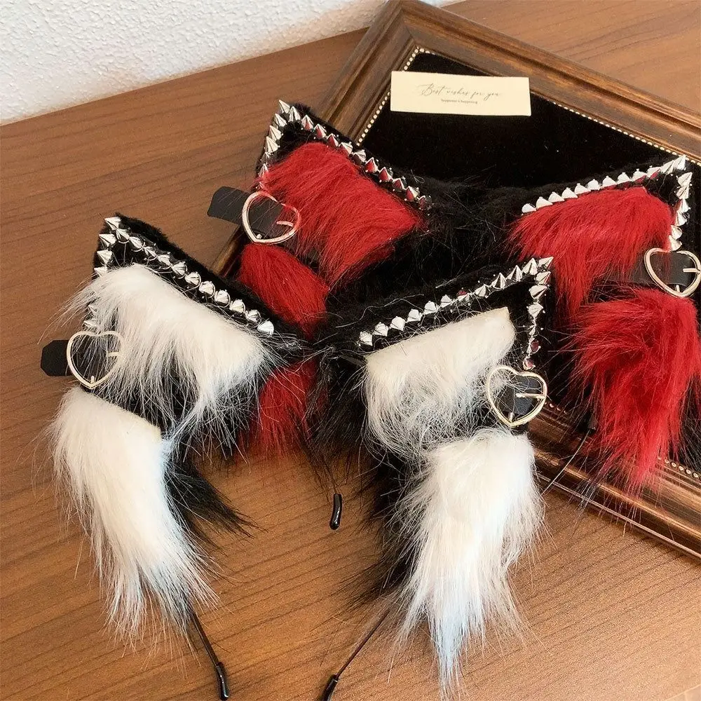 Hairpin Cat Ear Lolita Hair Band with Love Pendant Belt Plush Headband Headdress Lolita Cosplay Halloween Cosplay Costume Women