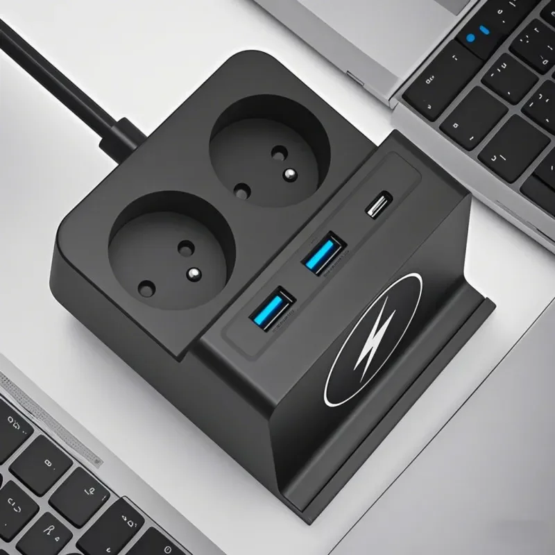 

European Standard Mobile Phone Wireless Charging Socket With 2-Position Socket And Type-C Fast Charging Multifunctional Plug
