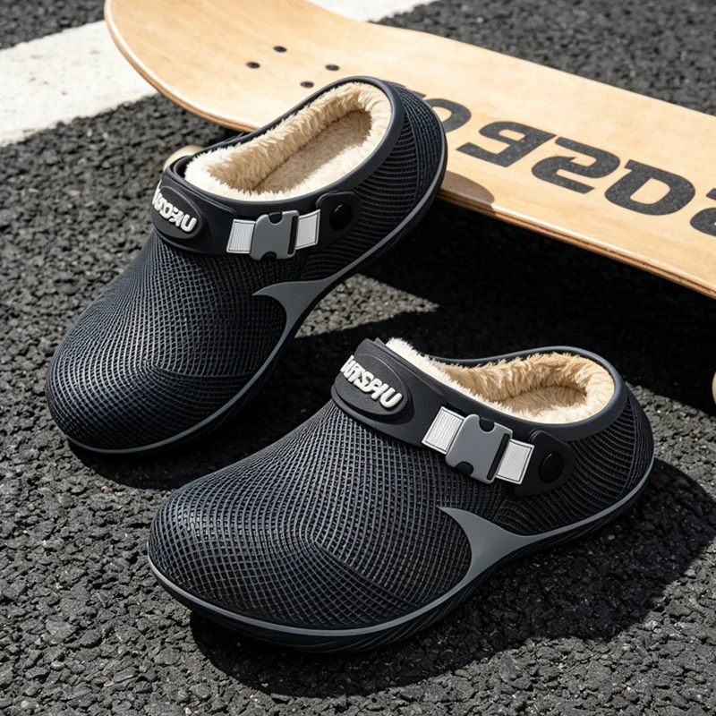 Wasserdichte Eva-Fell-Clogs-Hausschuhe für Herren 2026 Winter Chunky-Plateau Warme Plüsch-Mules-Hausschuhe mit dicker Sohle Rutschfeste Hausschuhe – Detail 3
