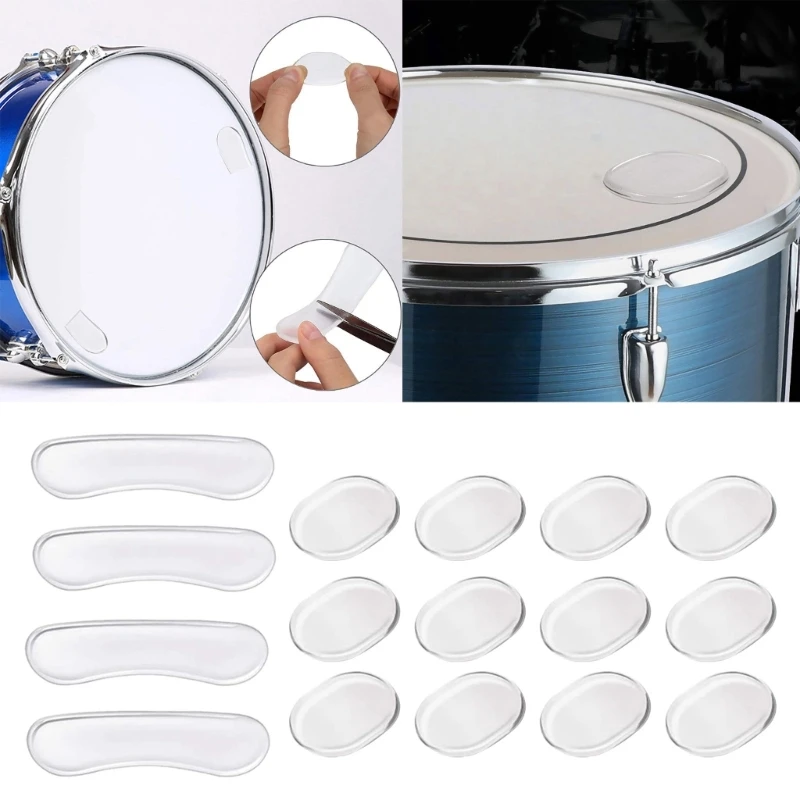 

16Pcs/pack Drum Dampener Gels, Silicone Drum Silencers Dampening Moon Gels, Soft Clear Oval and Long Drum Silencers Set