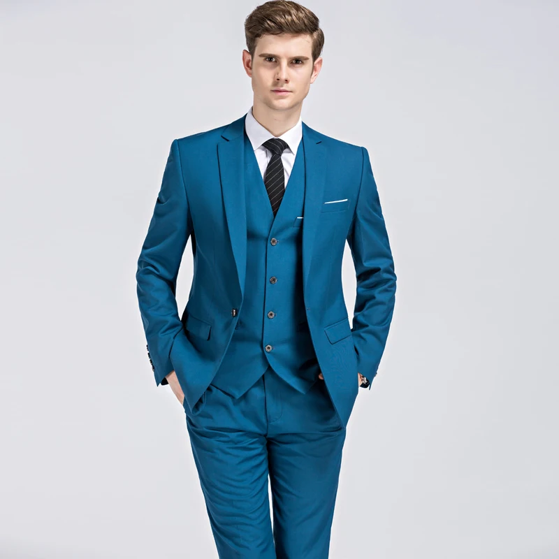 Wedding Party Men\'s Suit Three Pieces, Men Slim Fashion Dress Male Blazer Coat + Trousers Waistcoat (Jacket + Vest + Pants)