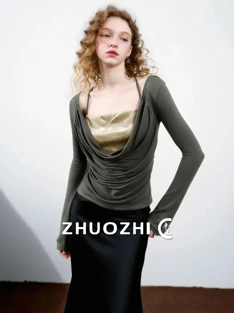 

Женская модная футболка ZhuoZhi с длинным рукавом-колокол, с эффектом влагоотвода, однотонная, для повседневной носки