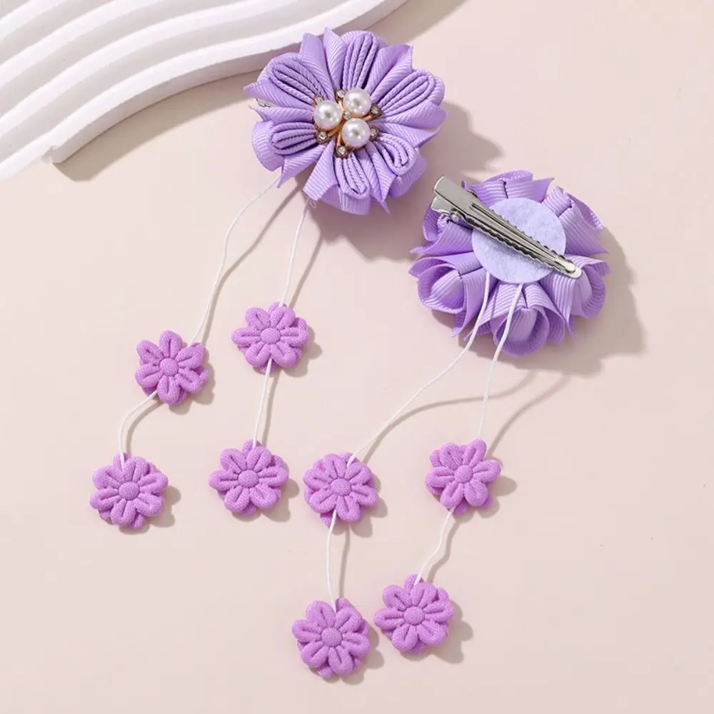 2pcs New Cute Hair Clips with Flower Tassel Lovely Hairpins Simple Barrettes for Girls