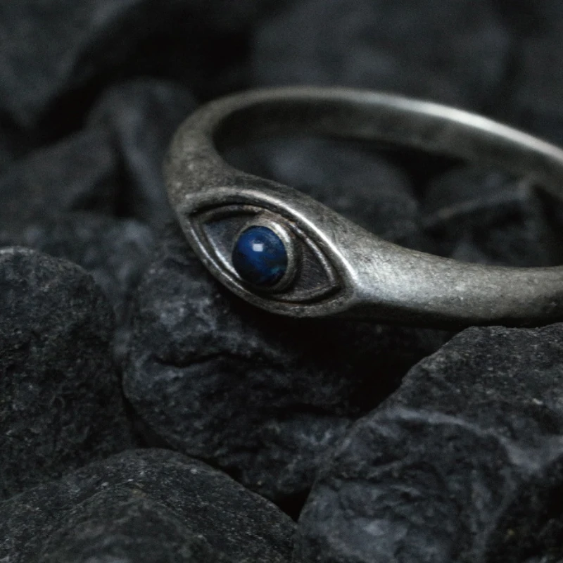 

Silver Lapis lazuli vintage Simple ethnic style horse-eye pointed blue rings Unisex version for trend Party Jewelry gift