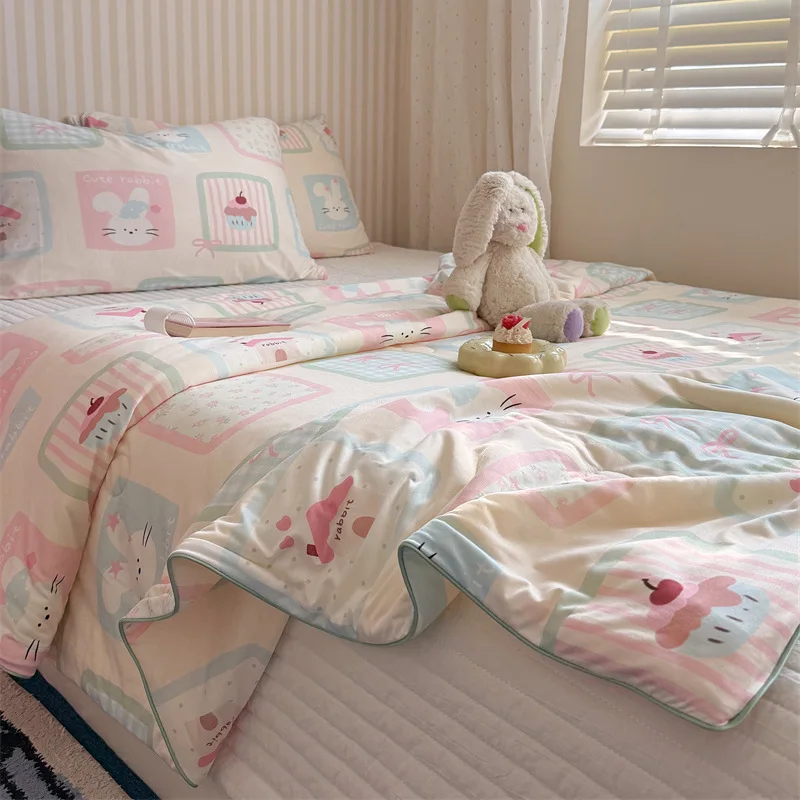 Printed Summer Cooling Duvet 1-Piece Soybean Fiber Breathable Cooled Air Condition Blanket Single Double Summer Thin Comforter