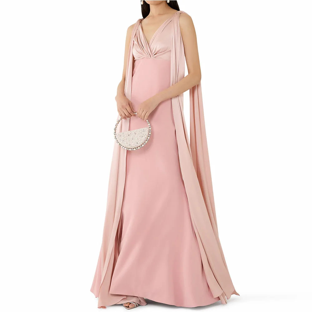 

Modern Customized Evening Dress Cloak Sleeves Saudi Arabia Dress Floor Length Prom Dress Simple Formal Wedding Party Gown