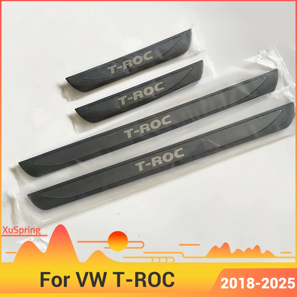 VW T-Roc Troc 2018-2025 유럽 버전 자동차 스커프 플레이트 환영 외부 페달 스티커 용 4pcs 도어 씰 트림