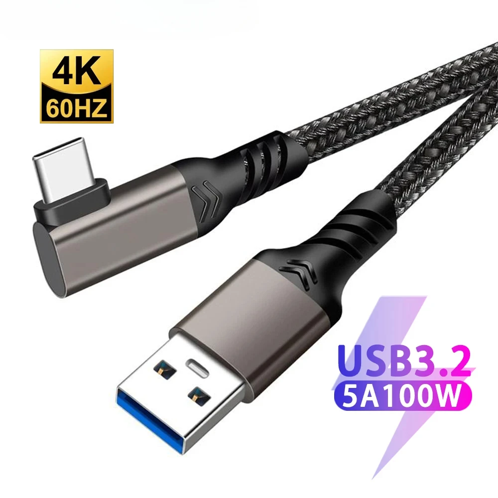 

USB 3.2 Gen 2 Cable 10Gbps USB A to USB C 3A Fast Charge Elbow 1m 2m 5m for Oculus Quest 1/2 VR Link Cable Camera Line