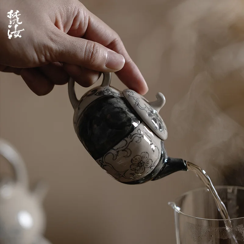 Fanyu Japanese-Style Jingdezhen Hand-Painted Ceramic Pumpkin Teapot Summer Elegance Small Teapot For Literati Hand-Held Tea