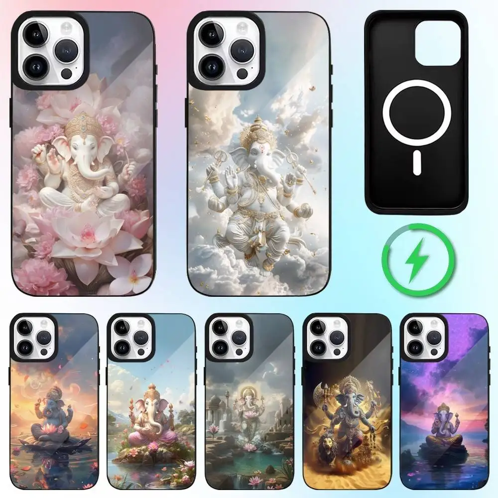 

India Ganesha Elephant Phone Case For iPhone17,16,15,14,13,12,11 Plus,Pro Max Magnetic Magsafe Wireless Charging