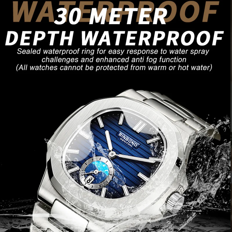 BINBOND Luxury Men Wristwatch Business Waterproof Luminous Date Man Watch Stainless Steel Men's Quartz Watches Relogio Masculino