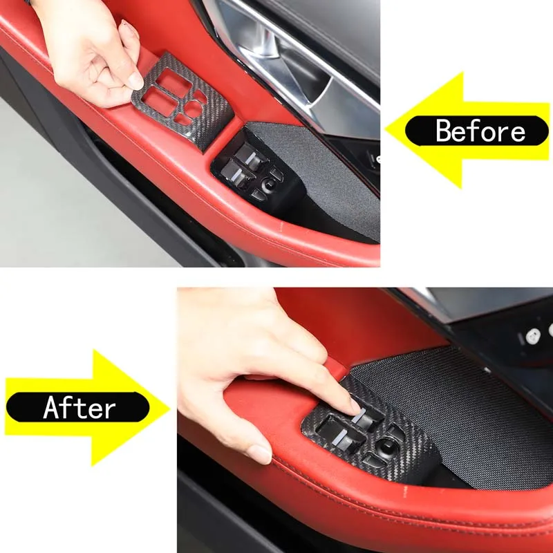 Real Carbon Fiber Car Glass Lift Switch Panel Frame Trim Stickers For Jaguar F-TYPE 2013-2022 Auto Interior Accessories