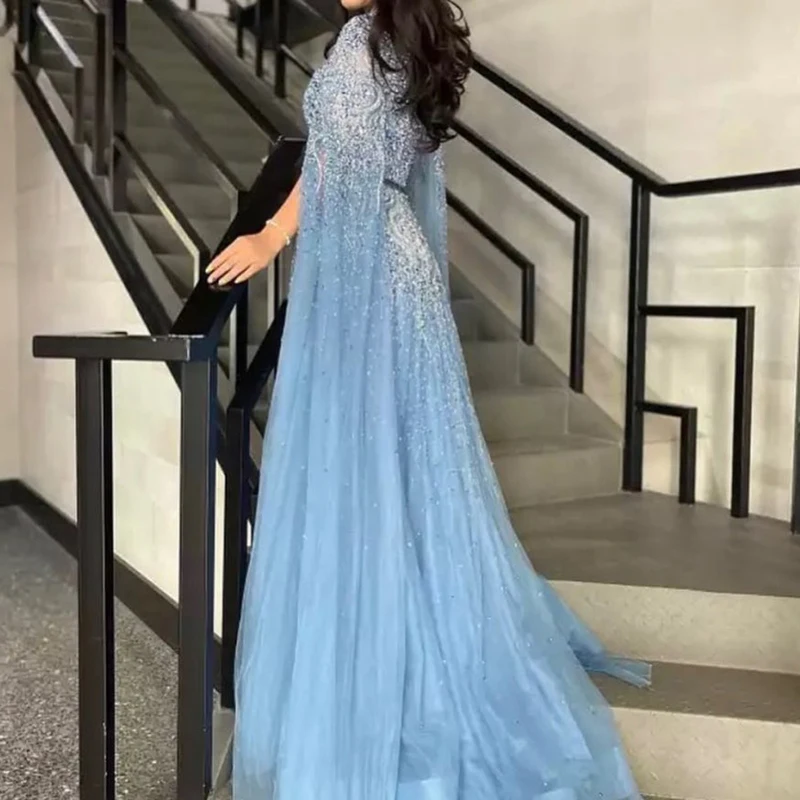 Prom Dresses For Woman Luxury Crystal High Neck Floor-Length Court Train with Belt Formal Occasion Party Evening Elegant 2023