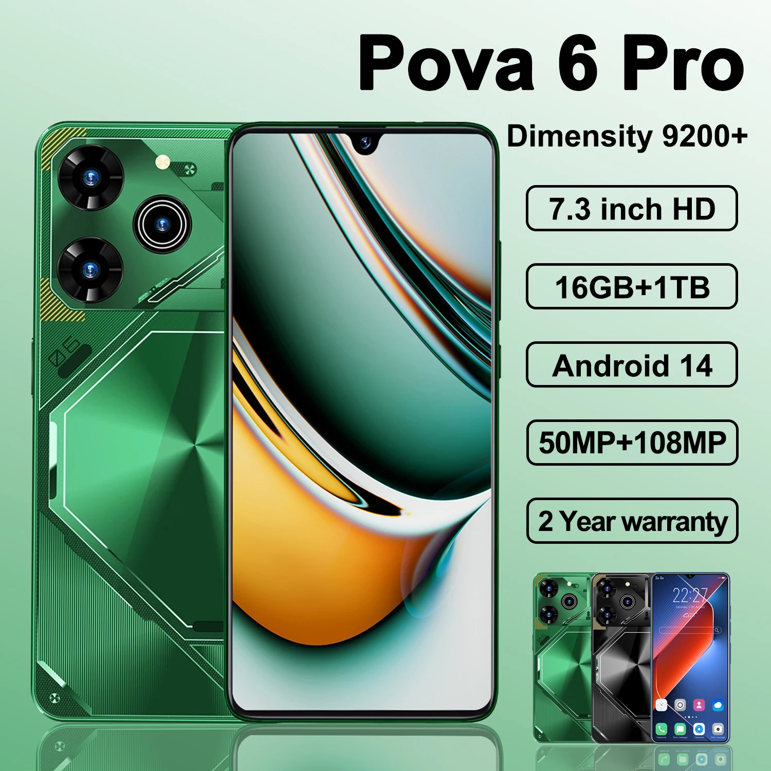 Oryginalny smartfon Pova 6 Pro 5G wymiar9200 7.3 cal 16G + 1TB telefon komórkowy Dual SIM telefony 50 + 108MP Android14 odblokowany NFC