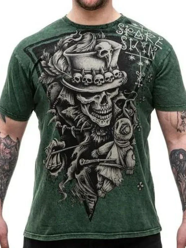 Loose Fit Men's 3D Digital Print T-Shirt Casual Fashion Polyester Short Sleeve round Neck Urban Style Skeleton Pattern Tee