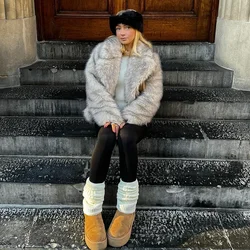 Neo Mint Chic Street Girls degraded faux leather jacket for women winter 2024 fashion brand fluffy fox fur coat luxury women's o