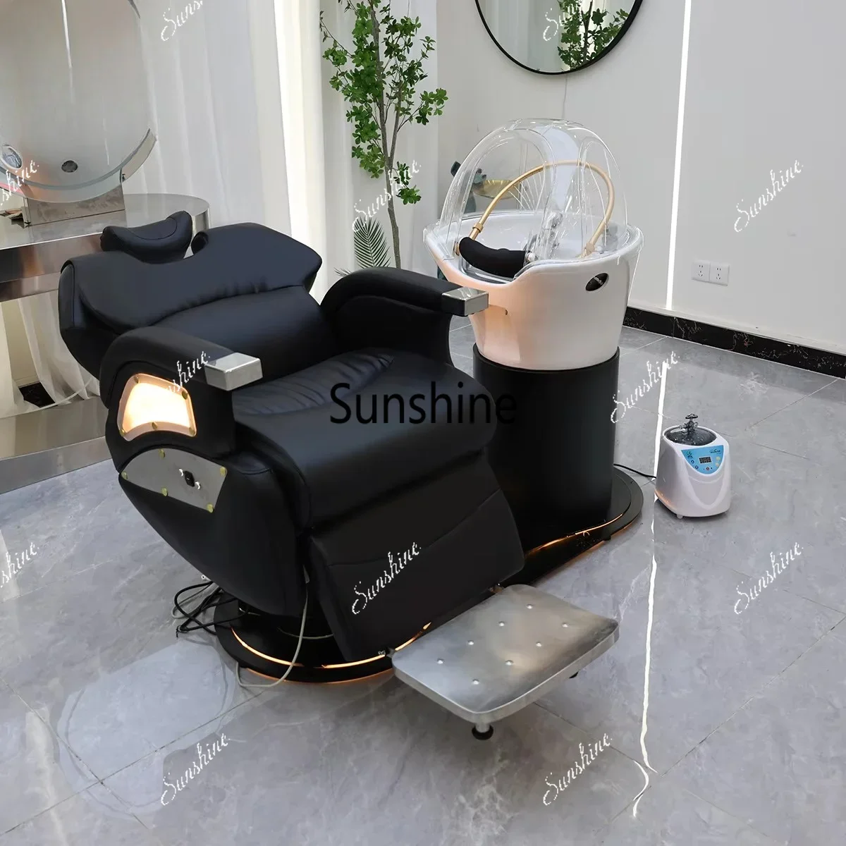 Beauty Full Body Massage Electric Shampoo Chair Wash Unit With White Bowl Basin Backwash Massage Shampoo Chair T*
