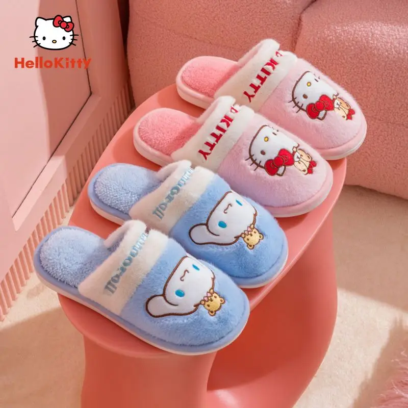 

Hello Kittys Cotton Slippers Anime Sanrios Children's Plush Shoes Women's Autumn Winter Plush Flip Flops Cute Parent-Child Shoes