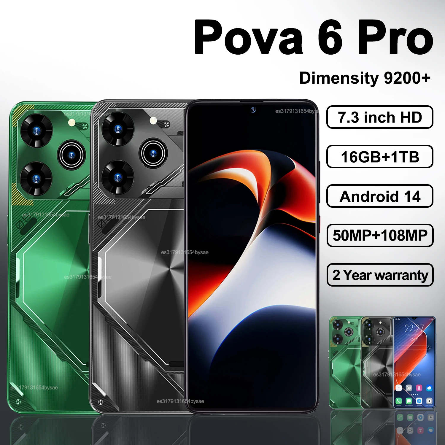 Oryginalny smartfon Pova 6 Pro 5G wymiar9200 7.3 cal 16G + 1TB telefon komórkowy Dual SIM telefony 50 + 108MP Android14 odblokowany NFC