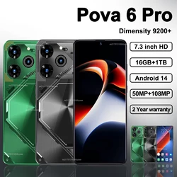 Pova-teléfono inteligente 6 Pro Original, Smartphone 5G, dimensión 9200, 7,3 pulgadas, 16 GB + 1TB, SIM Dual, 50 + 108MP, Android 14, desbloqueado, NFC