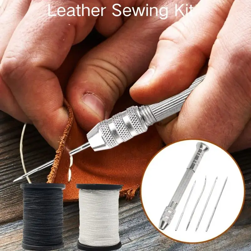 Leather Sewing Kit With Waxed Thread Leather Needle Sewing Awl Thimble Leather Working Tools For Shoemaker Repair Seamer