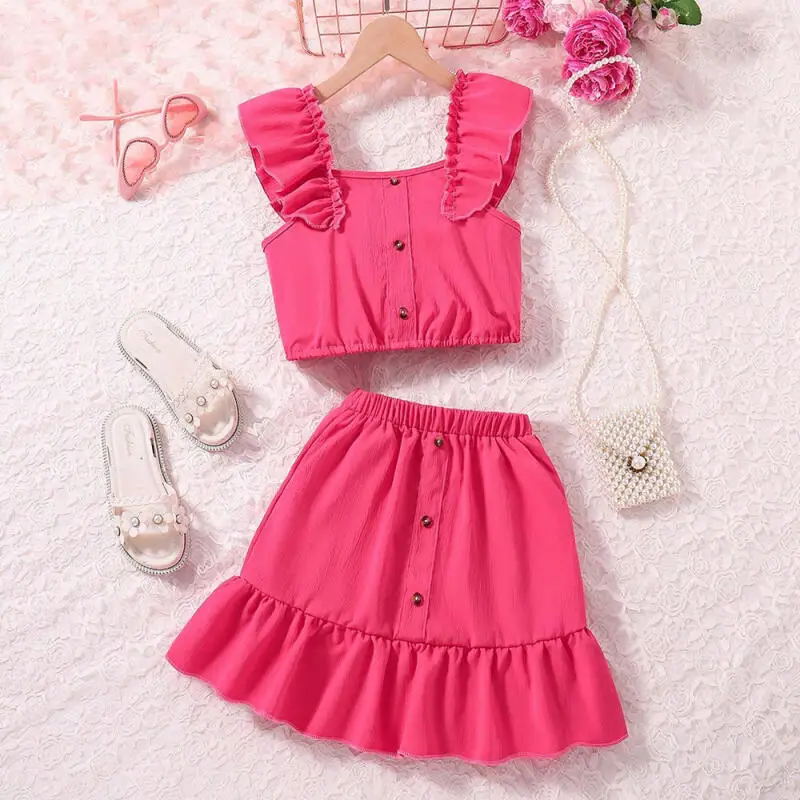 8-12 Years Kid Girl Summer Princess Clothing Set Fashion Tops Short Skirt Sweet Sleeveless Tank Tops Children Party Clothes Gift