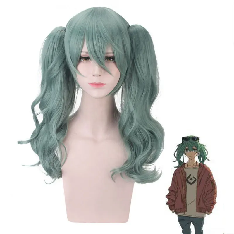 Synthetic Mi-ku Inspired Anime Cosplay Wig Twin Tails Long Blue Fiber for Costume Party Halloween Performance Styling
