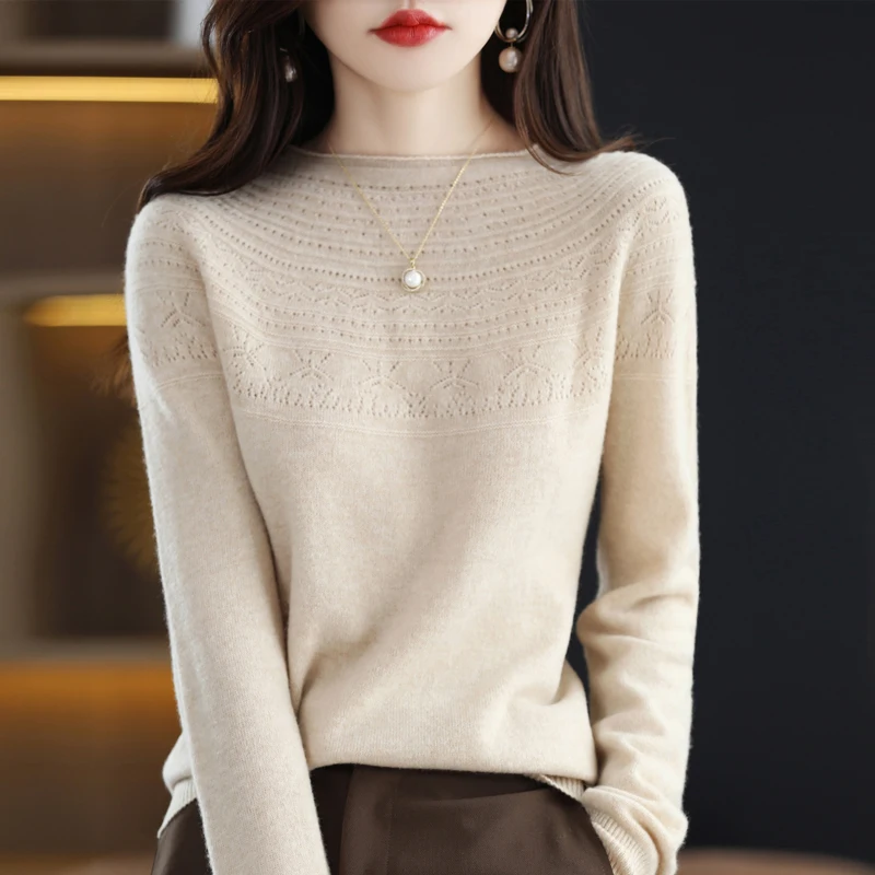 Cashmere Sweater Women Knit Sweater 100% Pure Merino Wool 2023 Winter Fashion Slash Neck Top Autumn Warm Pullover Jumper Clothes