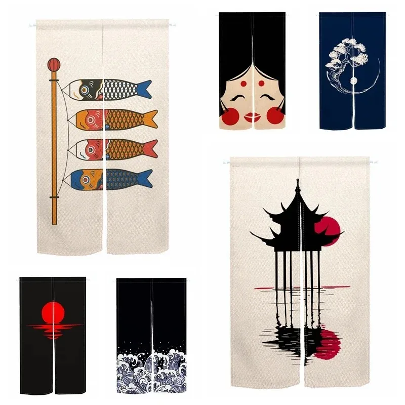 Japanese-style Door Curtain Printed Partition, Kitchen and Dining Room Decorative Items, Hanging Half Curtain Door Curtain