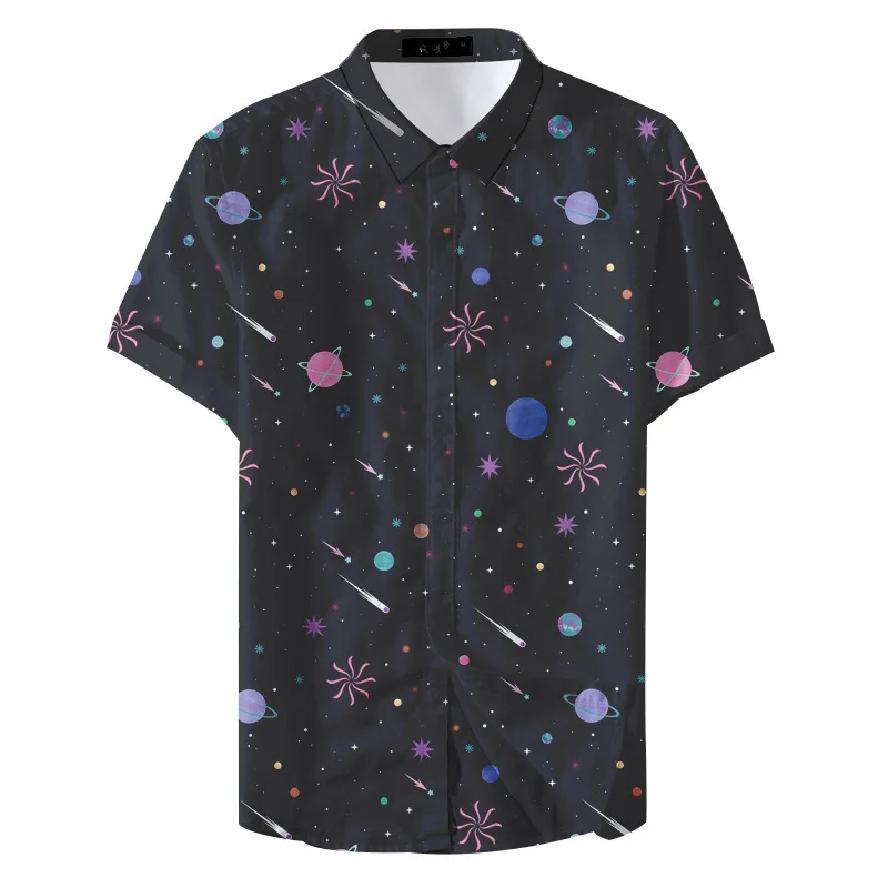 Universe Shirts For Men 3d Planet Starry Sky Printed Men\'s Shirt Casual Short Sleeve Oversized Top Tee Shirt Men Clothing Camisa