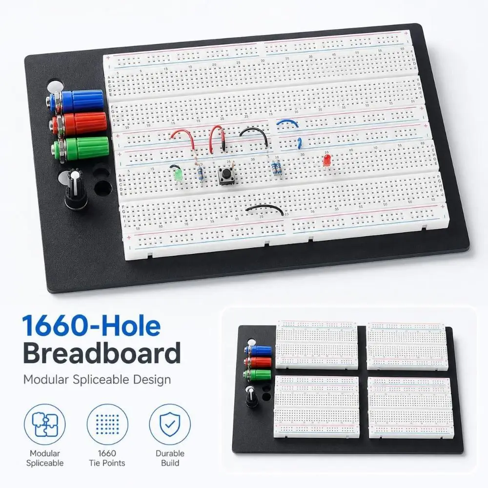 placa-de-teste-reutilizavel-1660pts-sem-solda-com-soquetes-e-4-barras-de-barramento-kit-protoboard-multiuso-para-teste-de-circuitos