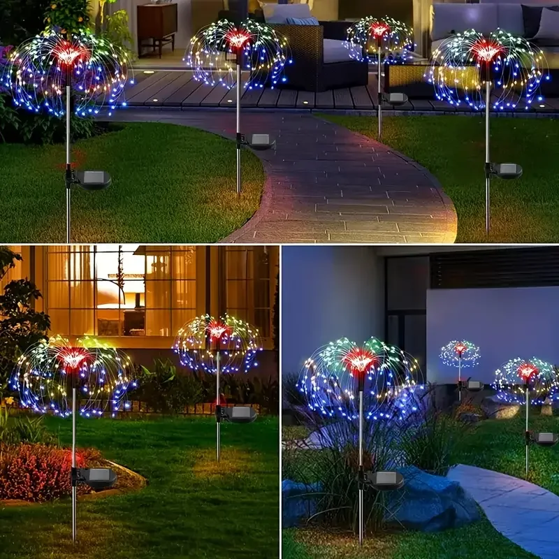 6 em 1 luzes solares do fogos de artifício do jardim, atualizar multicolorido solar ao ar livre lâmpada decoração solar jardim fogos de artifício lâmpada do pátio