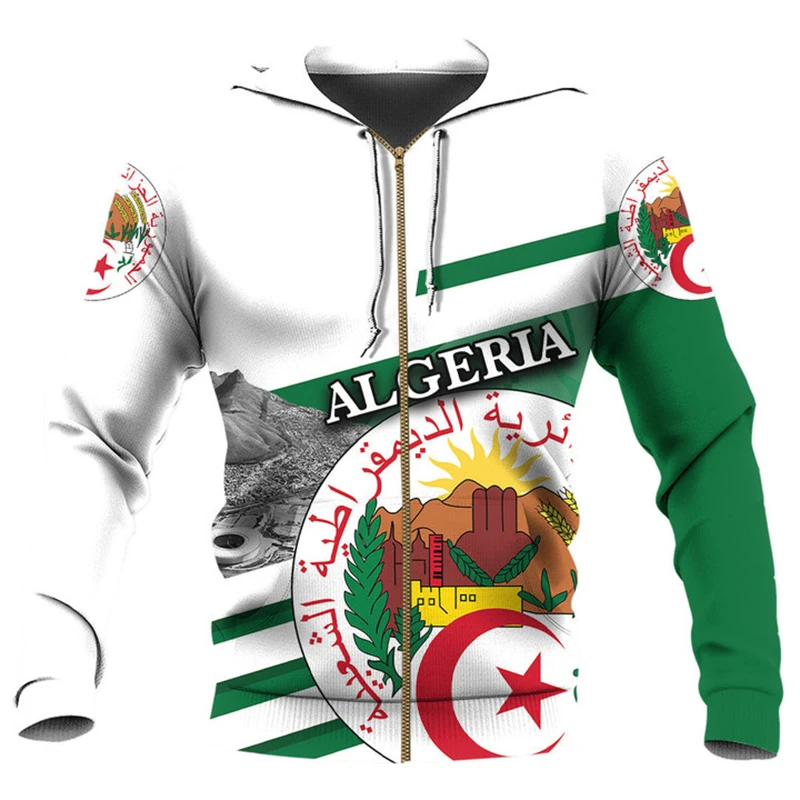 هوديي شعار وطني الجزائري للرجال ، بلوزات خريفية برسومات ، هودي بسحاب ، بلوفرات رياضية كاجوال للذكور ، ملابس أطفال ، DZ