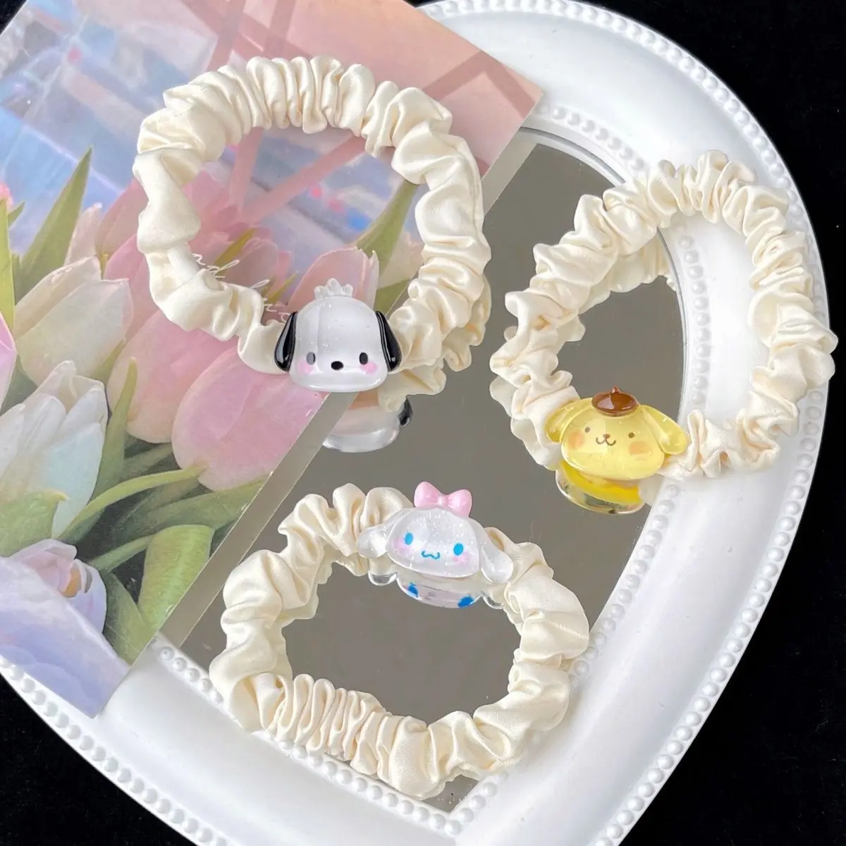 5pcs Miniso Sanrio Series Kuromi Melody Pudding Dog Pacha Dog Friends Crystal Transparent Hair Clip Hairband Hair Decoration